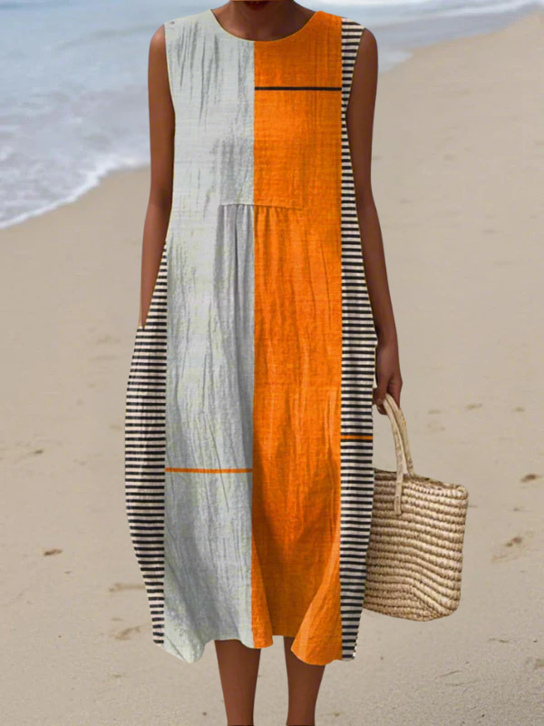 Ana | Vestido Midi con Bloque de Colores