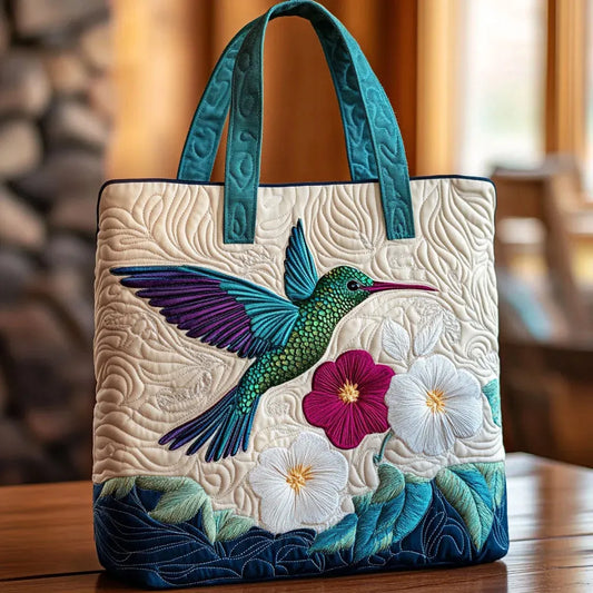 Bolso Artesanal - Colibrí y Flor Blanca