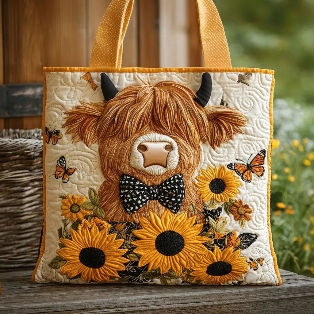 Bolso Artesanal - Vaca de las Highlands con Girasoles