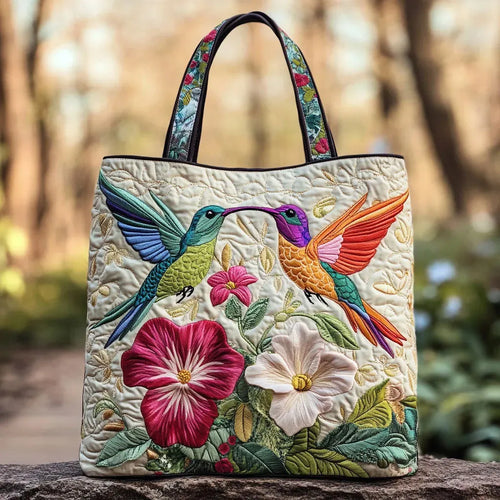 Bolso Artesanal - Colibrí y Flores Blancas