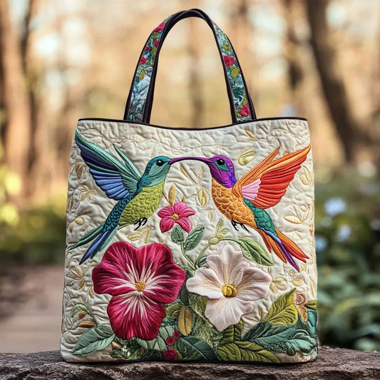 Bolso Artesanal - Colibrí y Flores Blancas