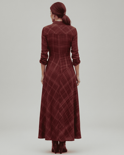 Letizia| Long red checked dress