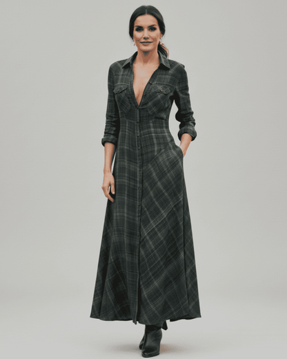 Letizia| Vestido largo a cuadros verde