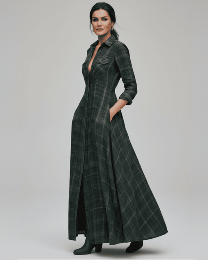 Letizia| Vestido largo a cuadros verde