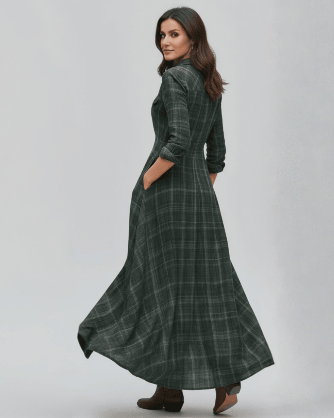 Letizia| Vestido largo a cuadros verde