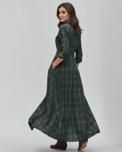 Letizia| Vestido largo a cuadros verde