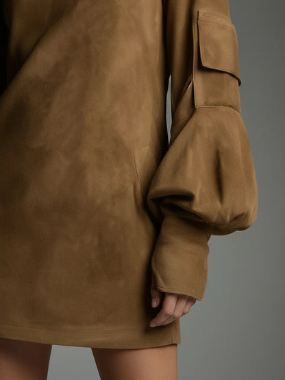 Valeria| Minivestido holgado de ante con cuello alto