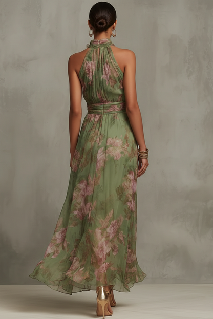 Livia | Vestido maxi halter floral elegante